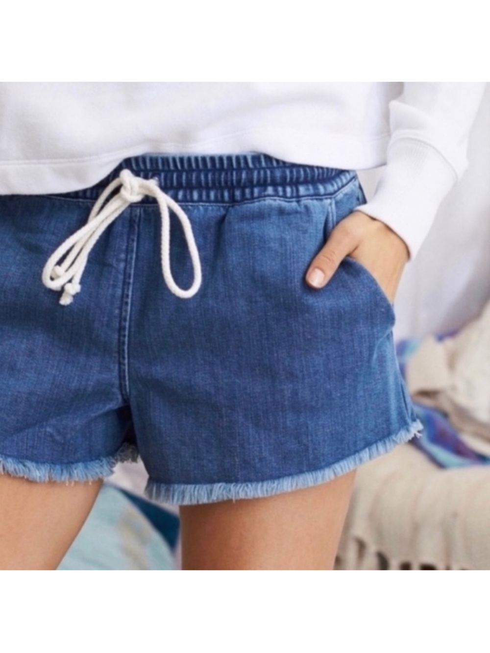 aerie Indigo Denim Drawstring Shorts